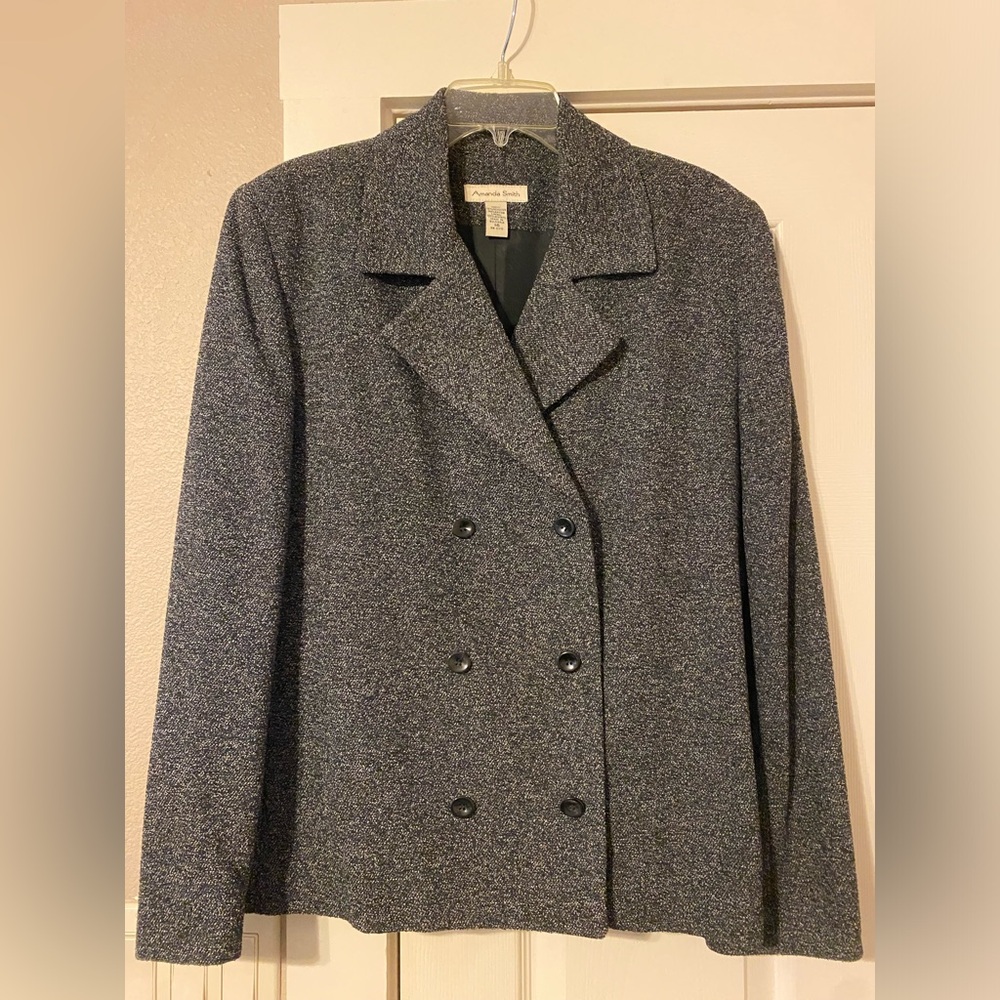 Double breasted tweed jacket/skirt suit